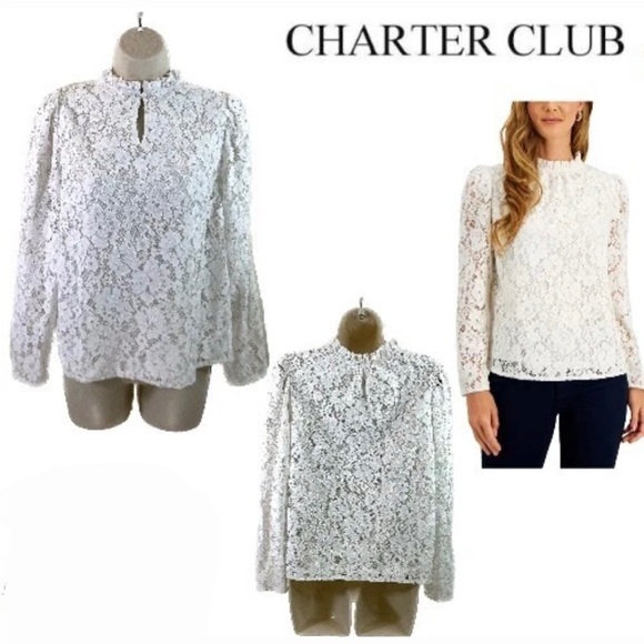 Charter Club Women's Ivory Lace Blouse - Picture 1 of 7